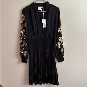 NEW Tory Burch 2 black pleated dress gold sequin womens embellished $798 nwt